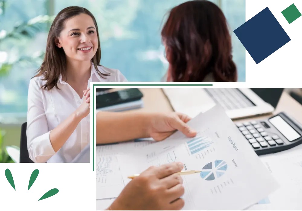 Discussing financial reports with bookkeeping support