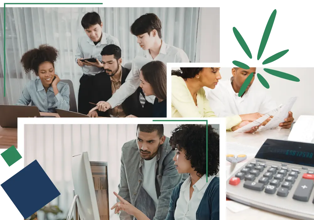 Team reviewing bookkeeping and financial reports