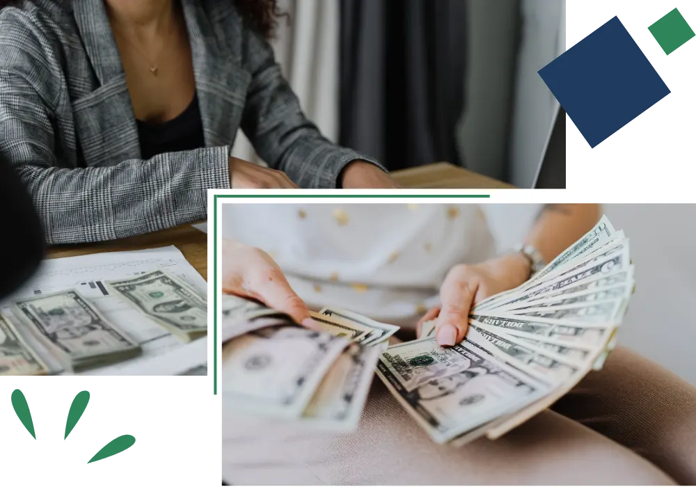 Counting cash and reviewing financial records