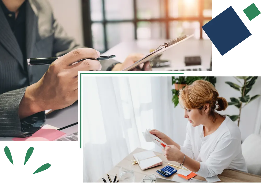 Business owner reviewing expenses and bookkeeping records
