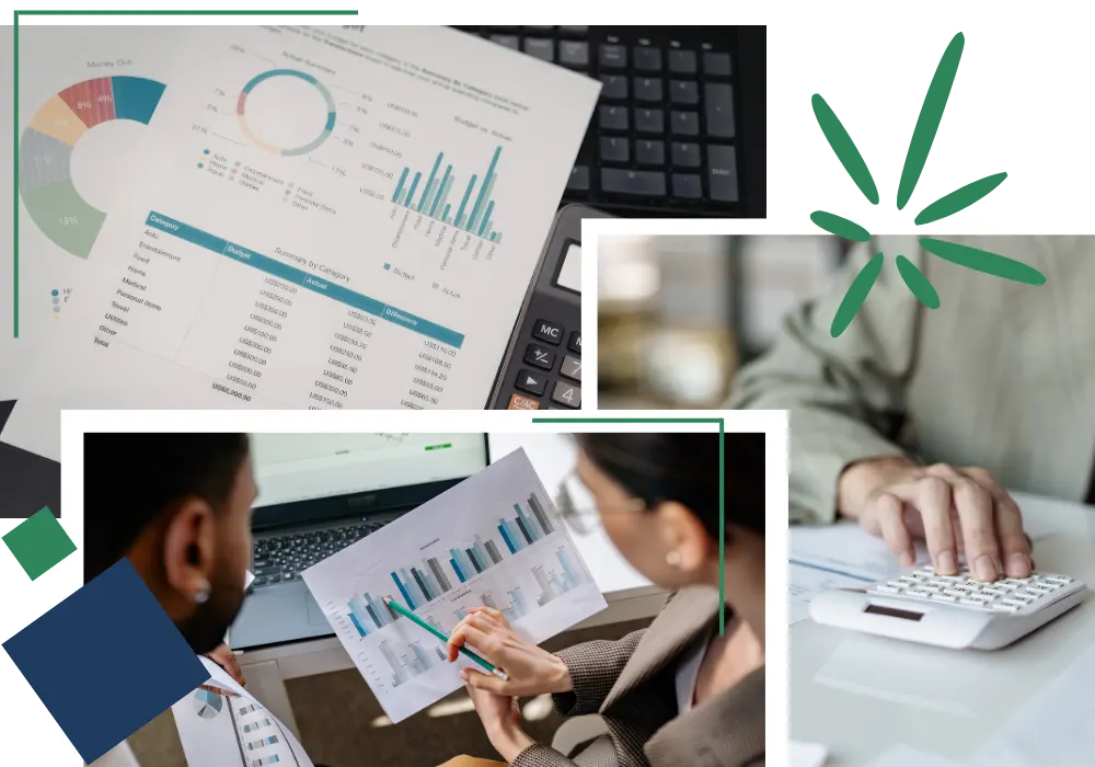 Reviewing monthly financial reports and bookkeeping data